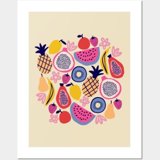 Colorful tropical fruits in cream Posters and Art